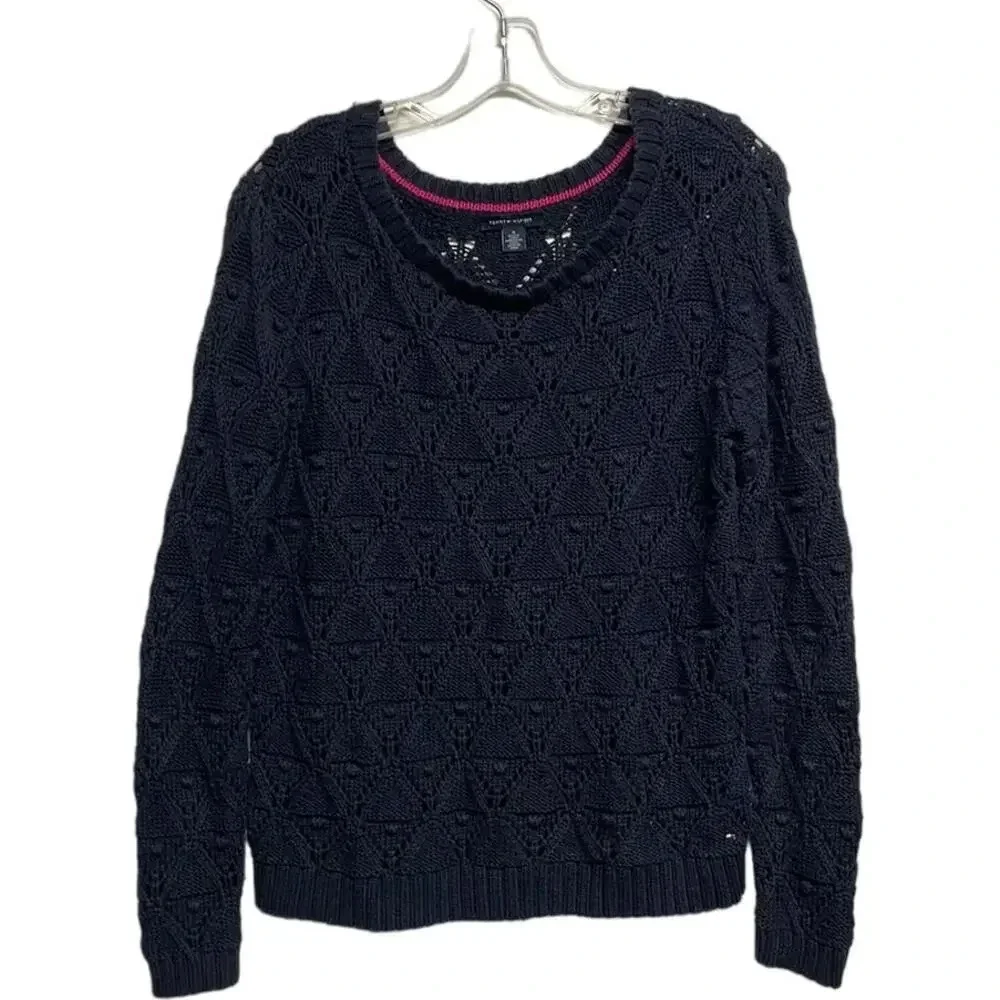 Women's Tommy Hilfiger Navy Blue Chunky Preppy Pullover Sweater Size Medium (M)